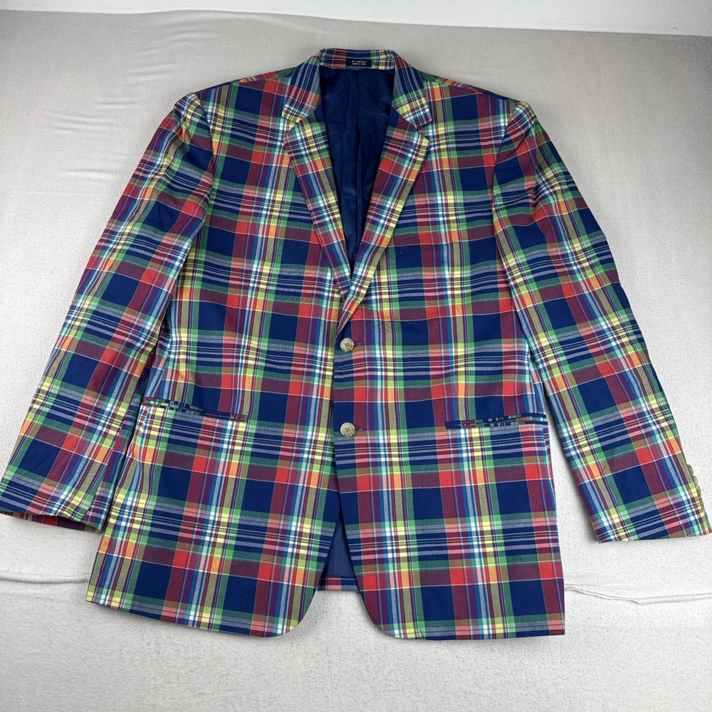 Saddlebred Mens Colorful Plaid Sport Coat 46L Caddyshack Preppy Country club